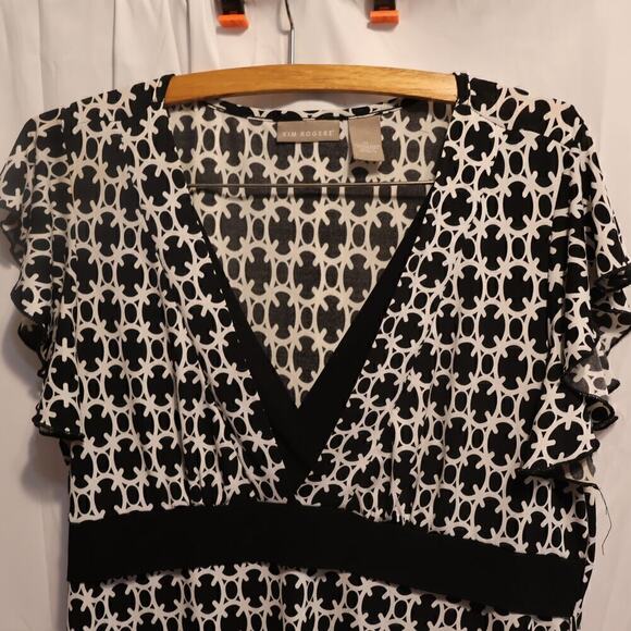 Karen Scott Top, V neck Crossover Bodice Flutter Sleeves High Waist Black Accent - Picture 5 of 16